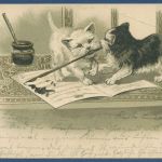 Zwei junge Katzen mit Schreibfeder Prägekarte, gelaufen 1904, Mängel (AK5624)