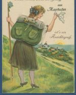 Gruß aus Mayrhofen Mädchen mit Rucksack, Leporello, gelaufen 1930 (AK5608)