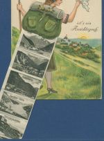 Gruß aus Mayrhofen Mädchen mit Rucksack, Leporello, gelaufen 1930 (AK5608)