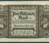 Dt. Reich 2 Millionen Mark 1923, DEU-101a, gebraucht (K1332)