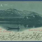 Gruss vom Chiemsee Herren-Insel mit Kampenwand, gelaufen 1928 (AK5680)