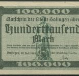 Solingen 100000 Mark 1923, Keller 4809 a, gebraucht (K1189)