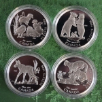Kanada 1996 4 x 50 Cent Silber Tierkinder Bär Elch Enten KM 283/86, PP (m1289)