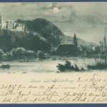 Gruß aus Heidelberg Blick über d. Neckar Mondscheinkarte, gelaufen 1899 (AK1128)