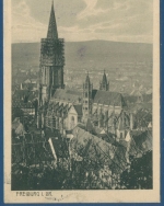 Freiburg Stadtansicht mit Münster, gelaufen 1915 als Feldpost (AK869)