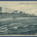 Nordseebad Borkum Strand mit Hotels, gelaufen 1927 (AK1254)