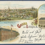 Gruss aus Solingen Postgebäude Kirche Gesamtansicht, gelaufen 1899 (AK1283)