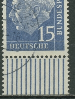 Bund 1960 Heuss LUMOGEN Bogenmarke Unterrand 184 y UR gestempelt geprüft