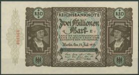 Dt. Reich 2 Millionen Mark 1923, DEU-101a, kassenfrisch (K1716)