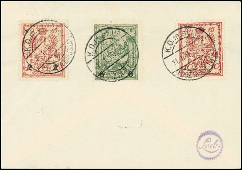 1916, Polen Lokalausgabe Stadtpost Warschau, 2 a, 7a, 8a, Brief