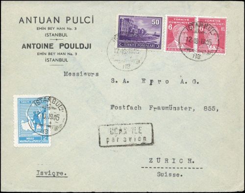 1945, Türkei Zwangszuschlag für den Roten Halbmond, 62, Brief