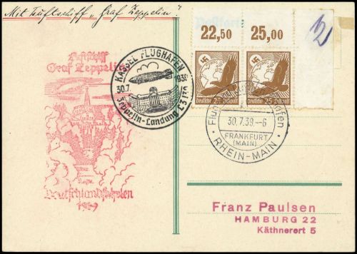 1939, Zeppelin,Zeppelinpost LZ 130,Deutschlandfahrten, Si 460, ...