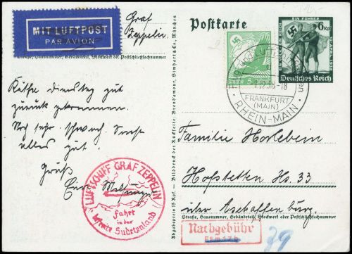 1938, Zeppelin,Zeppelinpost LZ 130,Deutschlandfahrten, Si 456 , ...