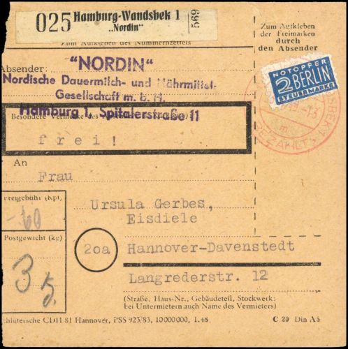 1949, Bizone Zwangszuschlagsmarken, 2 , Brief