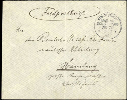 1916, Deutsche Marine Schiffspost, MSP 72 , Brief