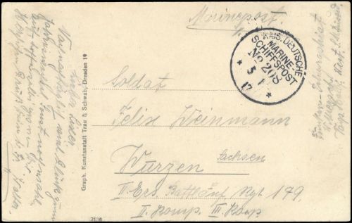 1917, Deutsche Marine Schiffspost, MSP 208 , Brief