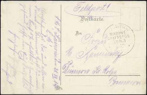 1914, Deutsche Marine Schiffspost, MSP 83 , Brief