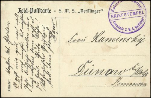 1914, Deutsche Marine Schiffspost, Brief