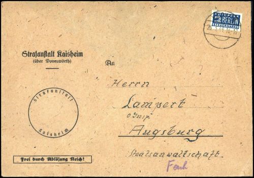 1949, Bizone Zwangszuschlagsmarken, 1, Brief