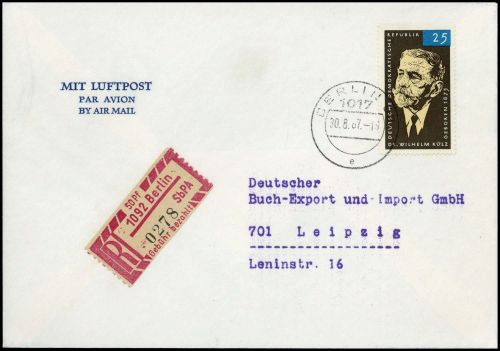 1967, DDR Einschreibemarken (SBPÄ), 1 A x u.a., Brief