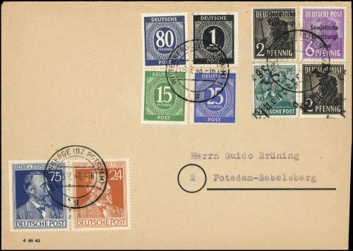 1948, SBZ Handstempel Bezirk 36, 166, 172 VII u.a., Brief