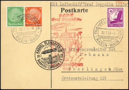 1939, Zeppelin,Zeppelinpost LZ 130,Deutschlandfahrten, Si 460, ...