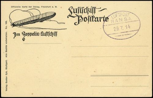 1914, Zeppelin,Zeppelinpost vor WW-I,, Si 06 II, Brief