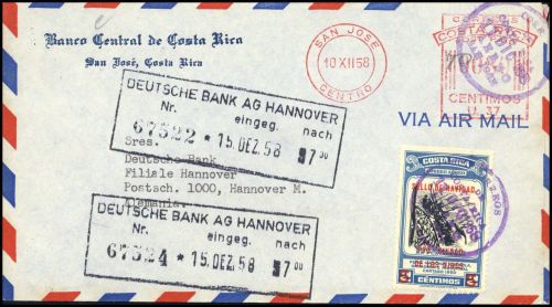 1958, Costa Rica, ZZ 1 u.a., Brief