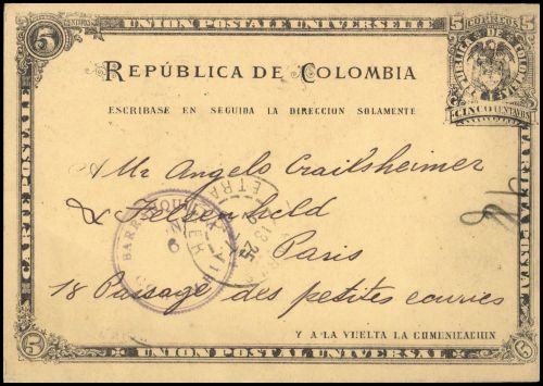 1903, Kolumbien, P 18, Brief