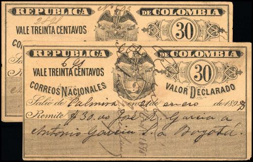 1892, Kolumbien Wertbriefversicherungsmarken, 31 (4)