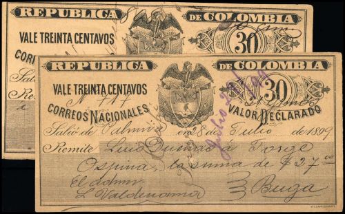 1892, Kolumbien Wertbriefversicherungsmarken, 31 (4)