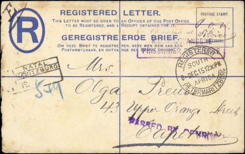 1913, Südafrika, EU 1 B, Brief