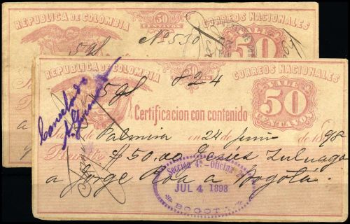 1887, Kolumbien Wertbriefversicherungsmarken, 8 (4)