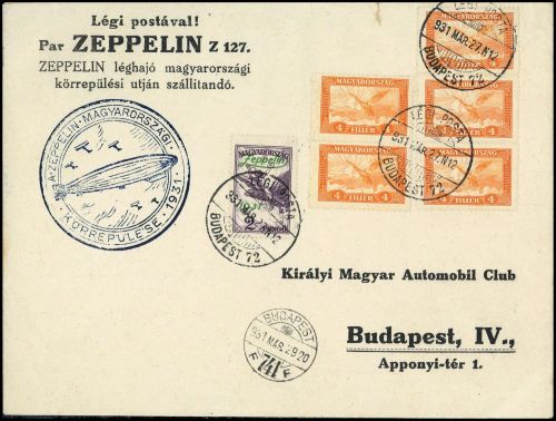 1931, Zeppelin,Zeppelinpost LZ 127,Ungarnfahrten, Si 102 Ab, Brief