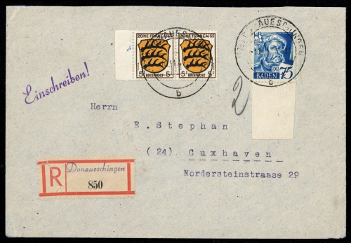 1947, Französische Zone Baden, 11 u. Allg.A 3 (2), Brief