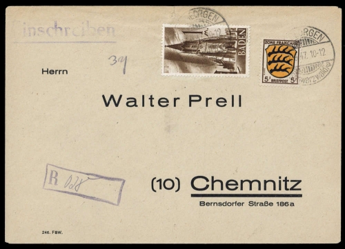 1947, Französische Zone Baden, 13 u.a., Brief