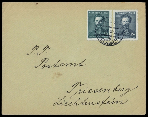 1938, Tschechoslowakei, 395 u.397, Brief
