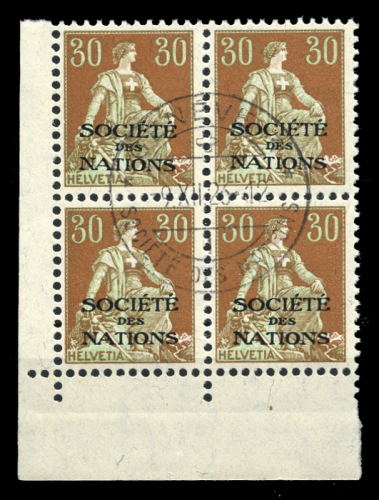 1922, Schweiz Völkerbund SDN, 6 x (4) Ecke, cto