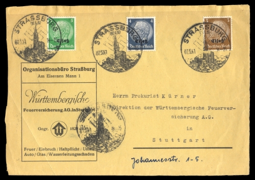 1940, Deutsche Besetzung II. WK Elsass, 1-3, Briefst.