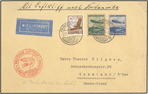 1936, Zeppelin,Zeppelinpost LZ129,Nordamerikafahrten, Si 406 c, ...