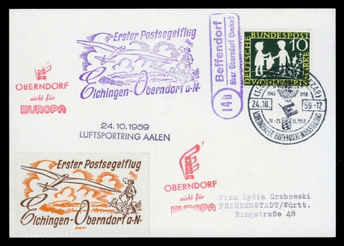 1959, Luftfahrt,Flugpost,Segelflugpost, Brief