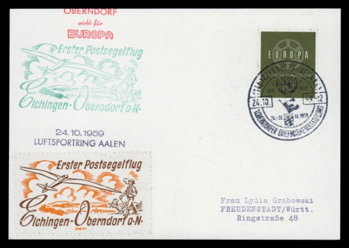 1959, Luftfahrt,Flugpost,Segelflugpost, Brief