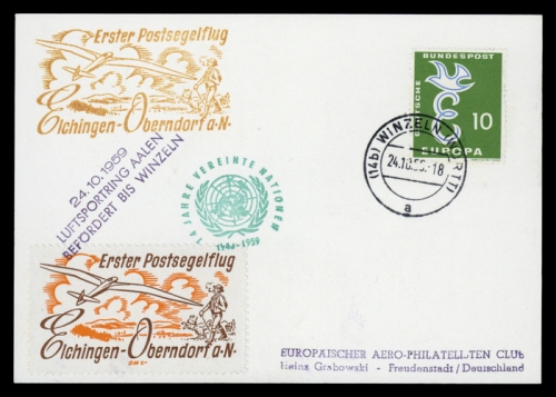 1959, Luftfahrt,Flugpost,Segelflugpost, Brief