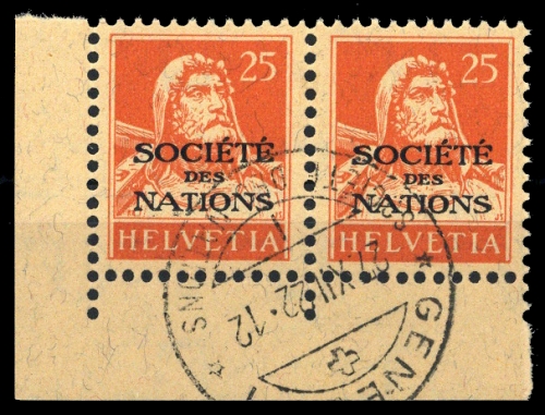 1922, Schweiz Völkerbund SDN, 4 x (2), cto