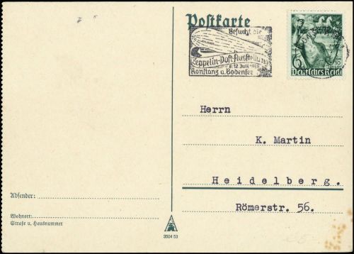 1938, Zeppelin,Zeppelin Sonderstempel,Sonderstempel bis 1939, ...