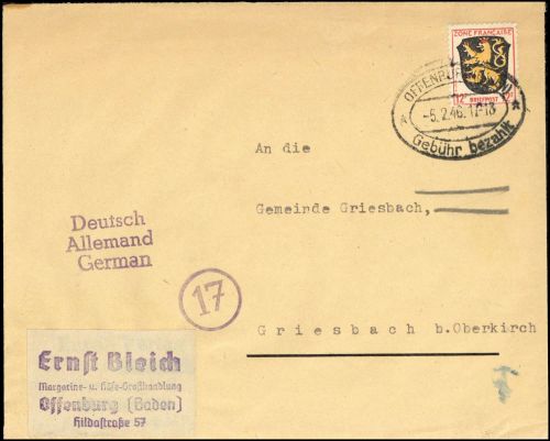 1946, Französische Zone Allgemeine Ausgabe, 6, Brief