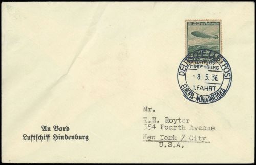 1936, Zeppelin,Zeppelinpost LZ129,Nordamerikafahrten, Si 407 A, ...