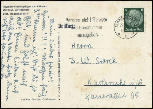 1936, Sport u. Spiel,Olympia 1936 Garmisch,, DR 516, Brief