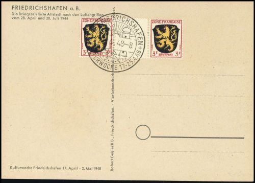 Französische Zone Allgemeine Ausgabe, 2 ZW, Brief