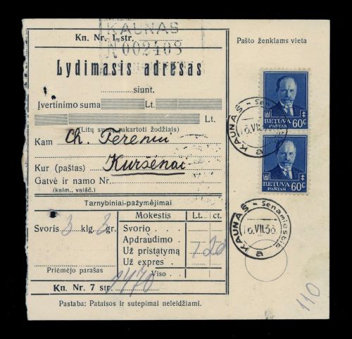 1936, Litauen, 393 (2), Brief